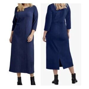 ellos NEW Navy Blue Maxi Dress Sz 14-16 Cotton 3/4 Sleeve Casual Comfort Knit
